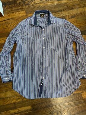 Tailorbyrd Men's Purple, Blue and White Striped Button-Down Shirt